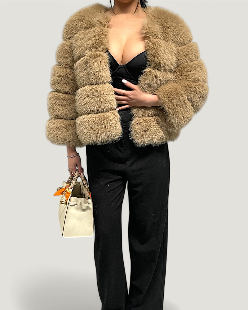 Pelzmantel Faux Fur Beige Kurz