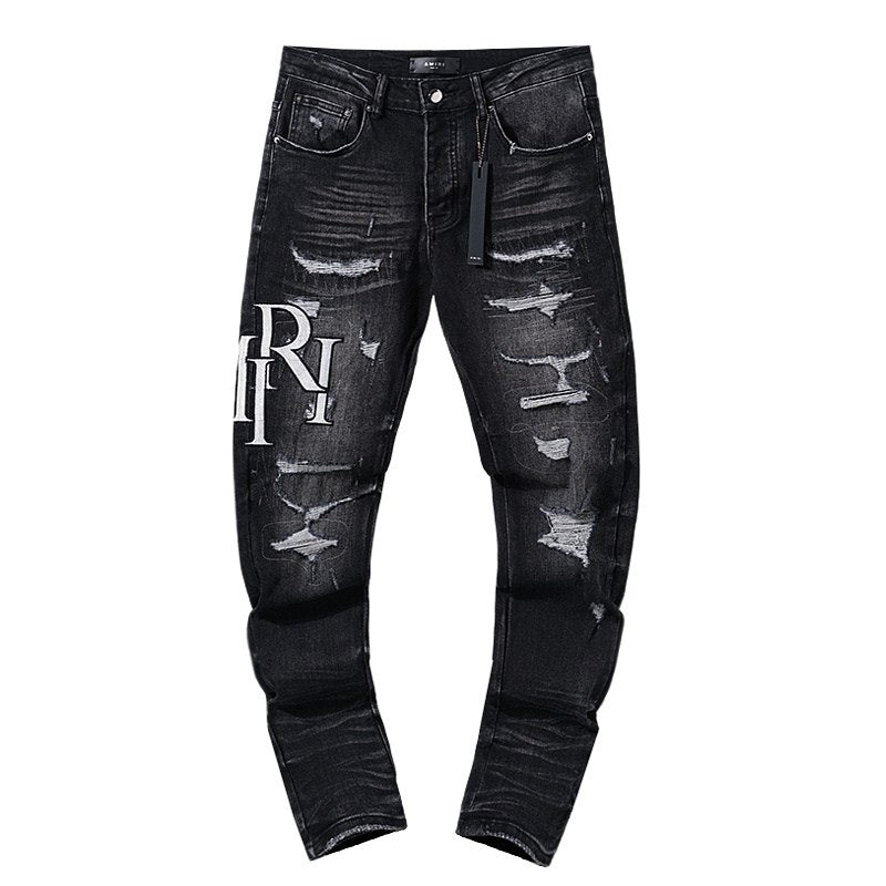 Black Signature Print Jeans - FetchStyles