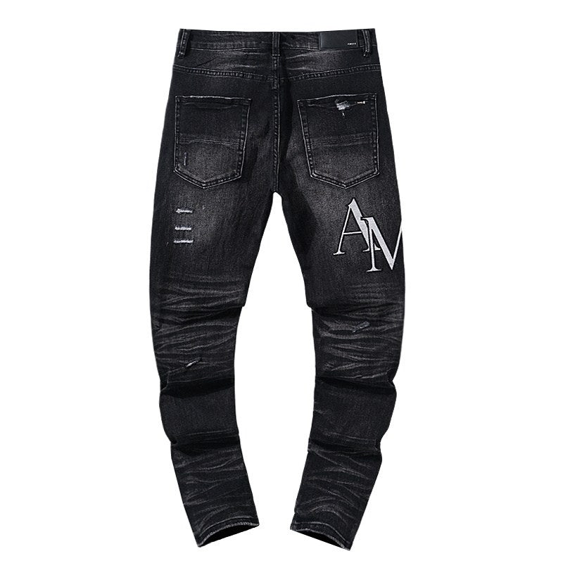Black Signature Print Jeans - FetchStyles