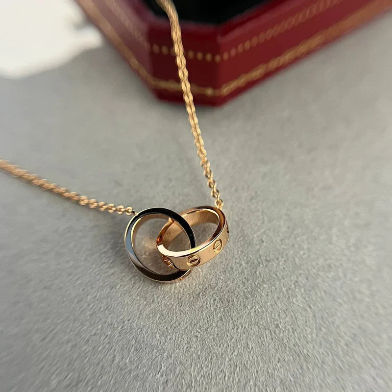 LOVE HALSKETTE DOPPELRING | ROSA GOLD